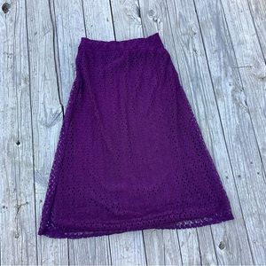 Purple lace fabric skirt with under slip. Lace fabric Skirt adjustable waist